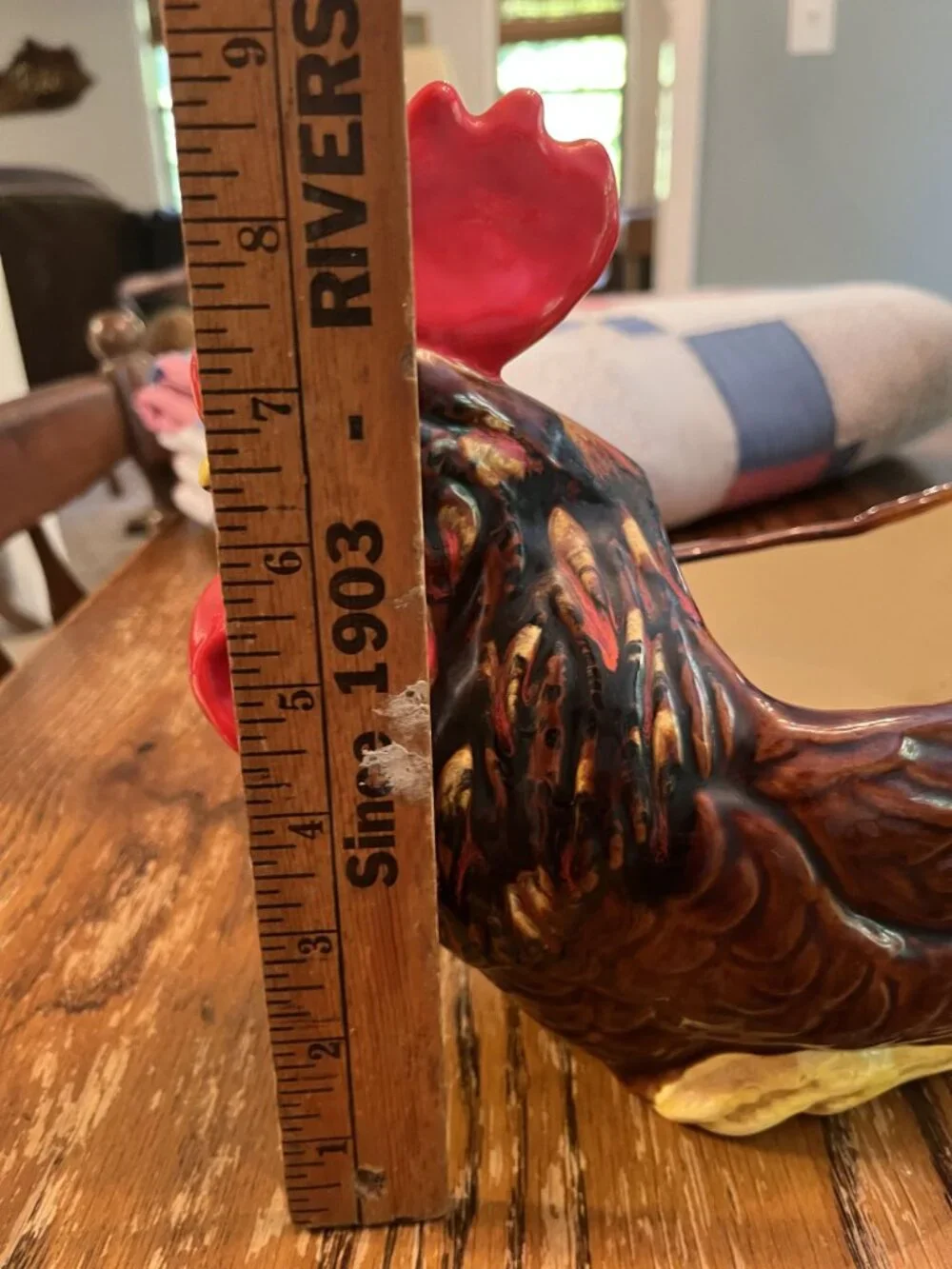 Vintage Ceramic Rooster Planter With Glossy Finish And Bold Colors
